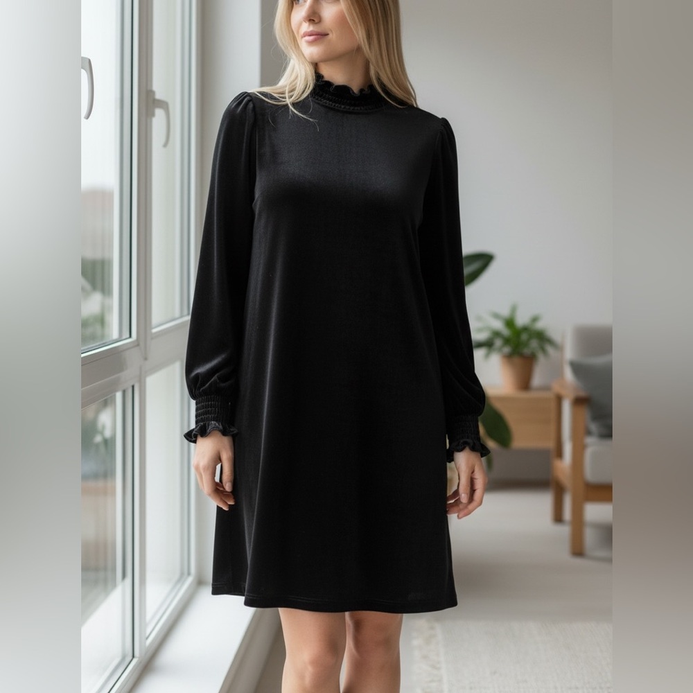 Velvet Black Long Sleeve Dress